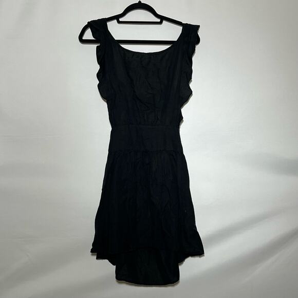 Free People Ruffle Trim Cut Out Erin Mini Dress Black Linen Womens Size XS NWT - Picture 3 of 10